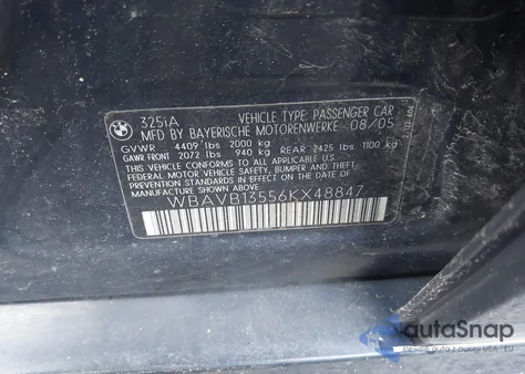 2006 BMW 325I from USA, damaged, VIN WBAVB13556KX48847